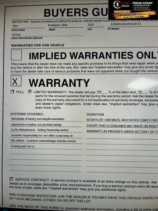 Used 2025 RAM ProMaster 3500 w/ Convenience Group image 9