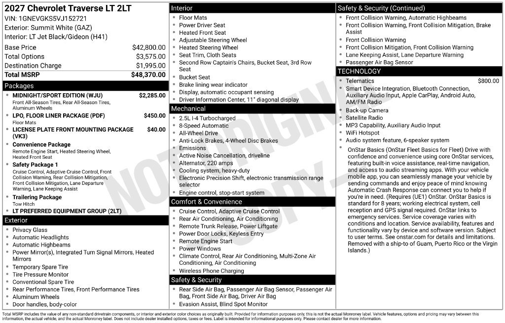 New 2027 Chevrolet Traverse LT w/ Midnight/Sport Edition AWD/4WD image 6