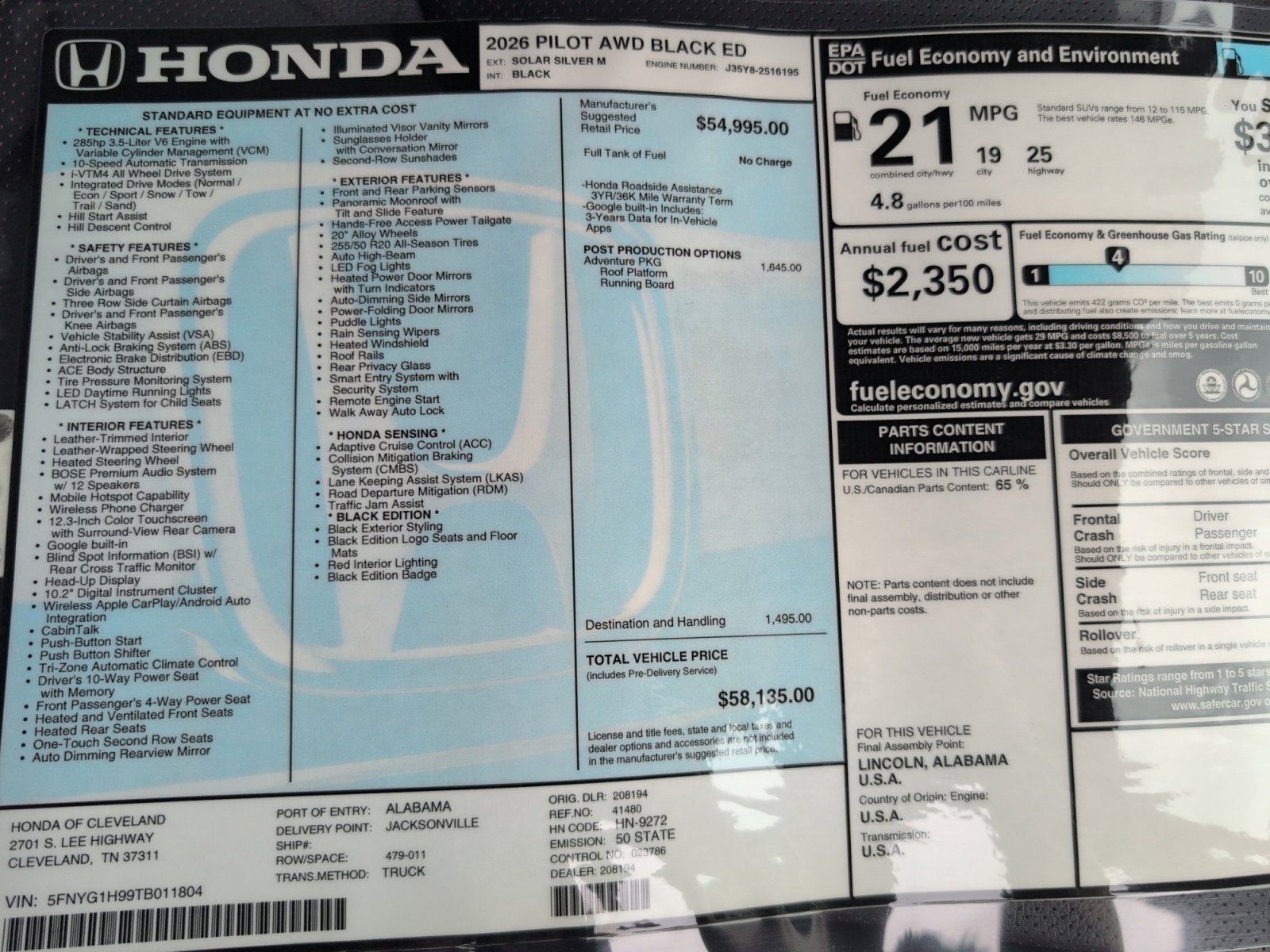 New 2026 Honda Pilot Black Edition image 16