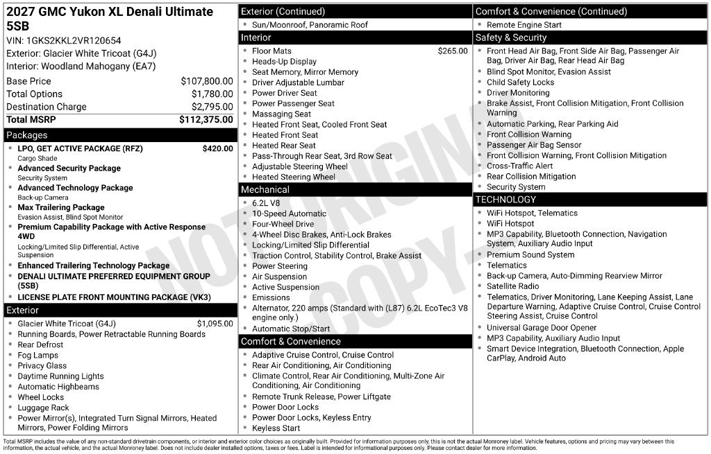 New 2027 GMC Yukon XL Denali Ultimate w/ LPO, Get Active Package AWD/4WD image 2