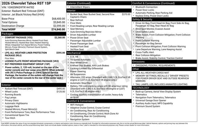 New 2026 Chevrolet Tahoe RST w/ Comfort Package image 26
