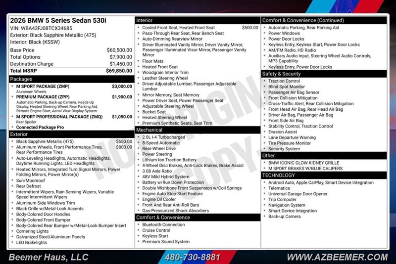 Used 2026 BMW 530i w/ M Sport Package RWD image 3