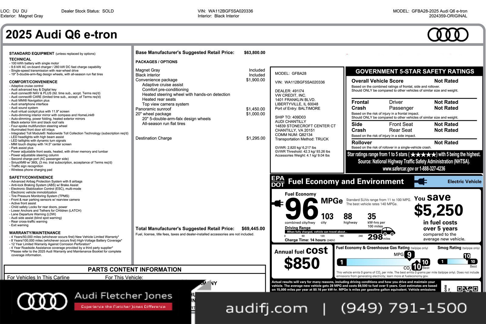 Used 2025 Audi Q6 e-tron Premium w/ Convenience Package image 2