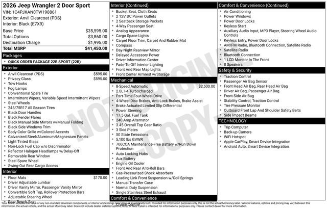 New 2026 Jeep Wrangler Sport AWD/4WD image 6