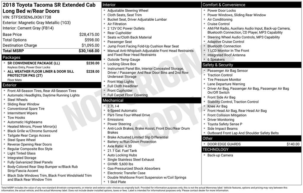 Used 2018 Toyota Tacoma SR w/ SR Convenience Package AWD/4WD image 5