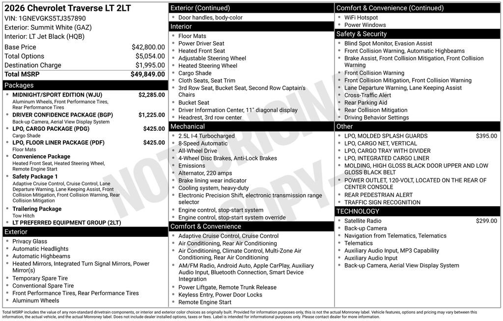 New 2026 Chevrolet Traverse LT w/ Midnight/Sport Edition AWD/4WD image 28