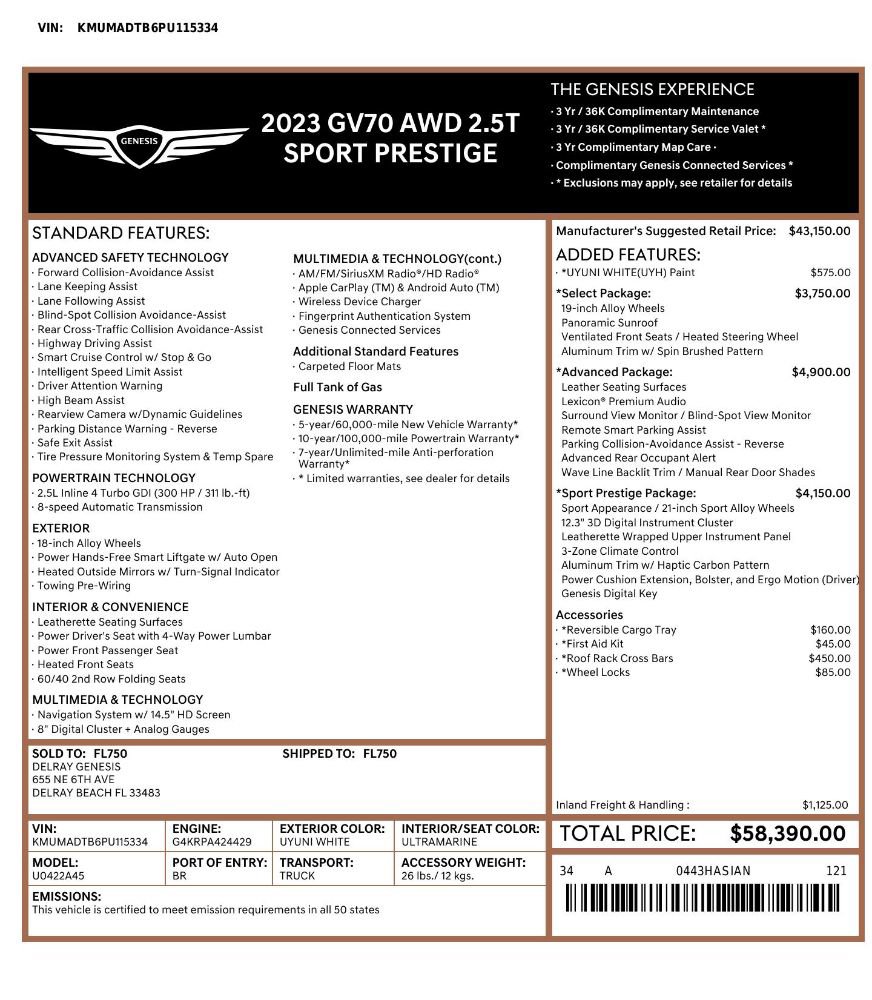 Used 2023 Genesis GV70 2.5T w/ Sport Prestige Package AWD/4WD image 2