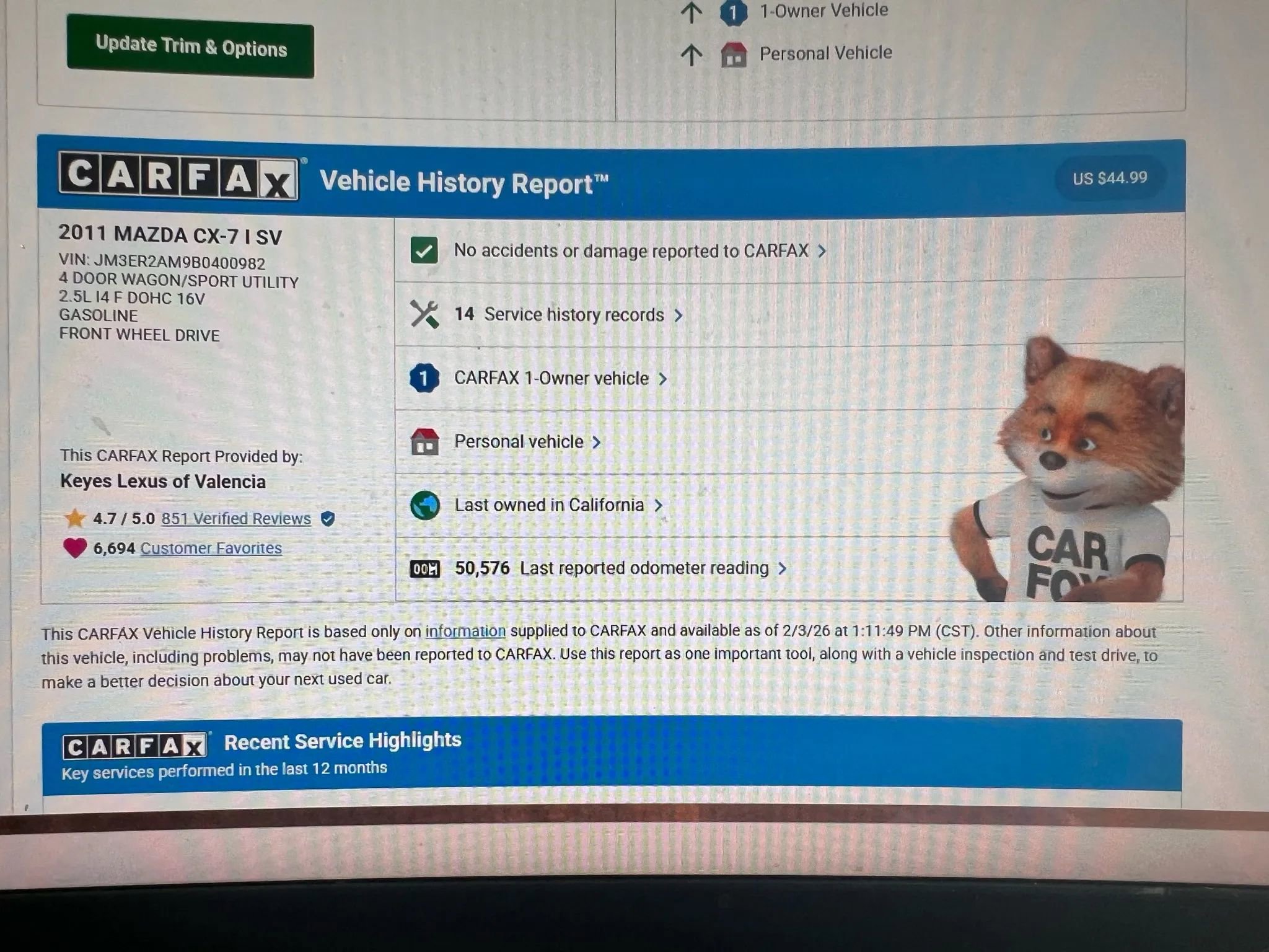 Used 2011 MAZDA CX-7 i SV image 22