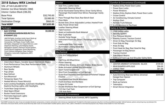 Used 2018 Subaru WRX Limited