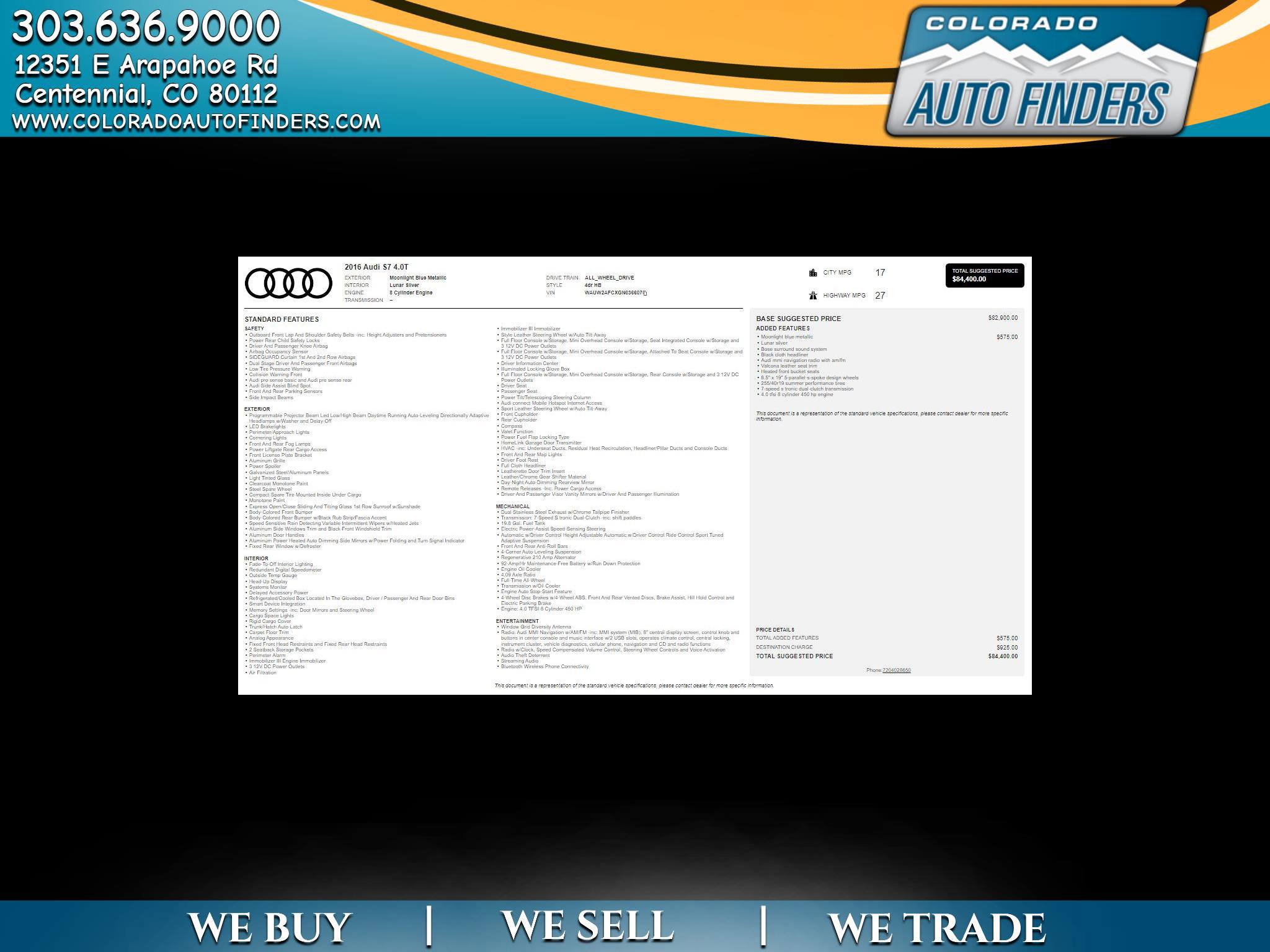 Used 2016 Audi S7 w/ S7 Sport Package