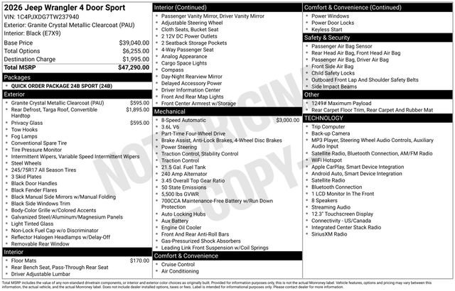 New 2026 Jeep Wrangler Unlimited Sport AWD/4WD image 47