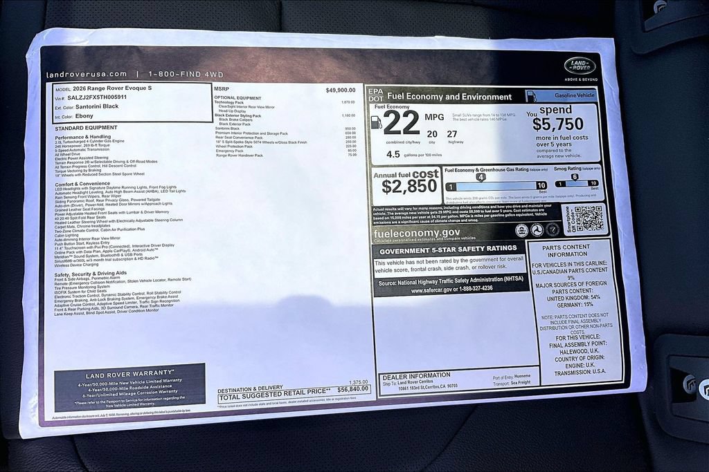 New 2026 Land Rover Range Rover Evoque S AWD/4WD image 14