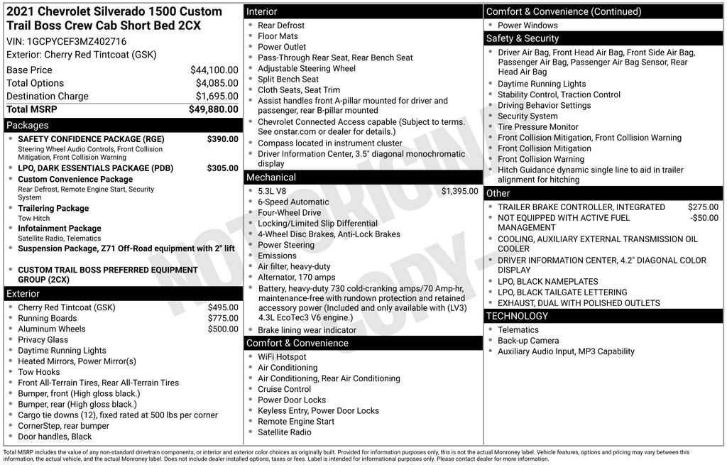 Certified 2021 Chevrolet Silverado 1500 Custom Trail Boss w/ Safety Confidence Package AWD/4WD image 11