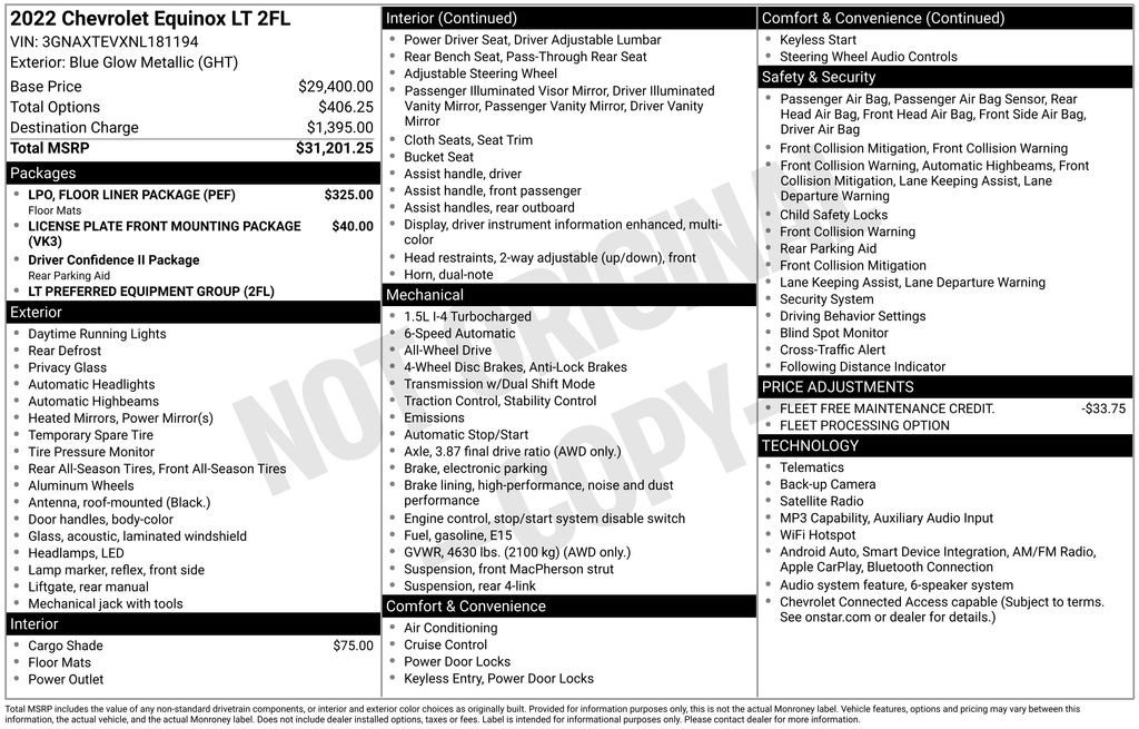 Used 2022 Chevrolet Equinox LT w/ LPO, Floor Liner Package AWD/4WD image 2