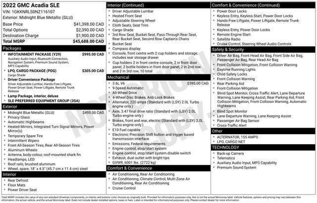 Used 2022 GMC Acadia SLE w/ Infotainment Package image 7