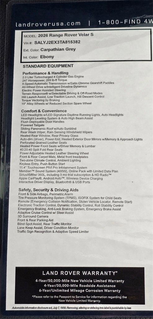 New 2026 Land Rover Range Rover Velar S image 34