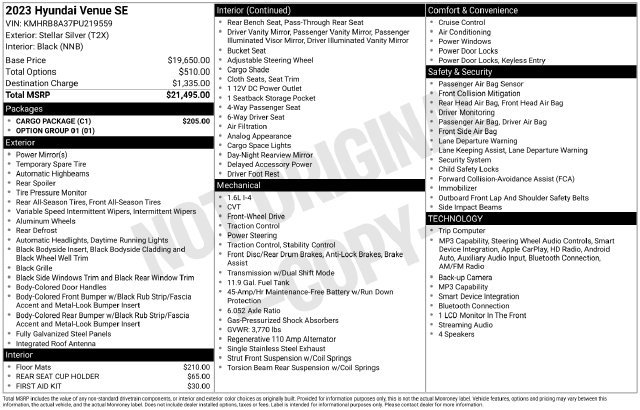 Used 2023 Hyundai Venue SE w/ Cargo Package FWD image 4