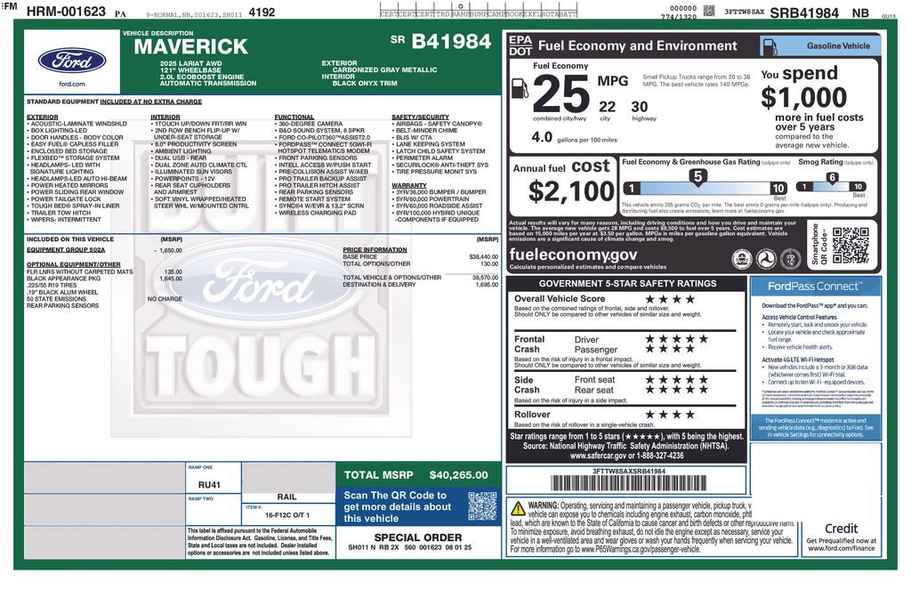 Certified 2025 Ford Maverick Lariat w/ Black Appearance Package AWD/4WD image 6