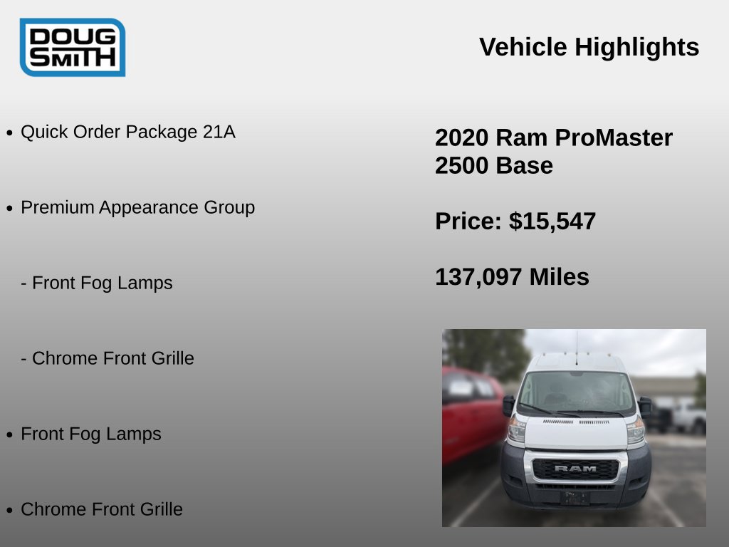 Used 2020 RAM ProMaster 2500 w/ Premium Appearance Group FWD image 4