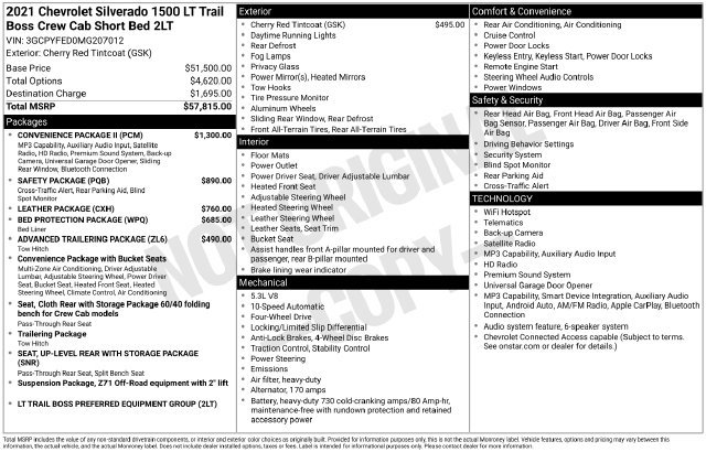 Used 2021 Chevrolet Silverado 1500 LT Trail Boss w/ Convenience Package II AWD/4WD image 34