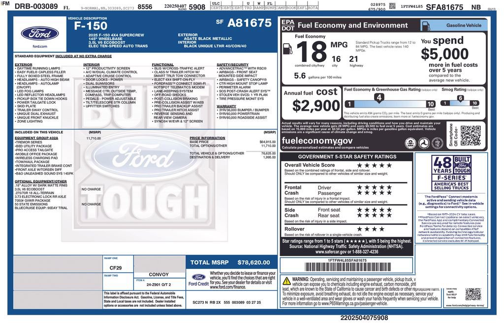 New 2025 Ford F150 Tremor w/ Equipment Group 402A High image 31