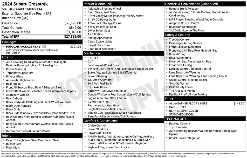 Certified 2024 Subaru Crosstrek 2.0i w/ Popular Package #1A image 26
