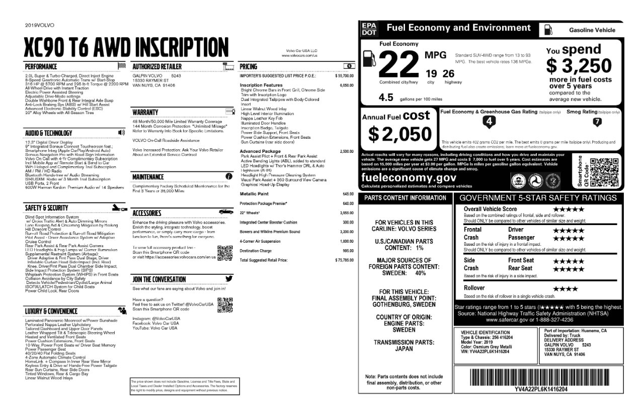 Used 2019 Volvo XC90 T6 Inscription w/ Advanced Package image 18