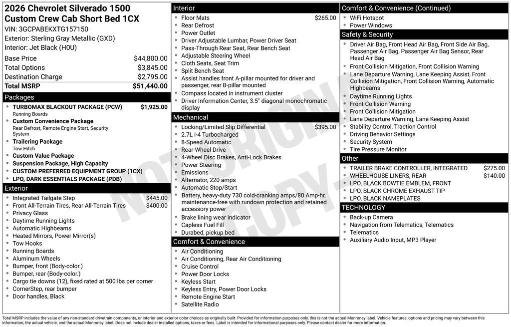 New 2026 Chevrolet Silverado 1500 Custom w/ Turbomax Blackout Package RWD image 5