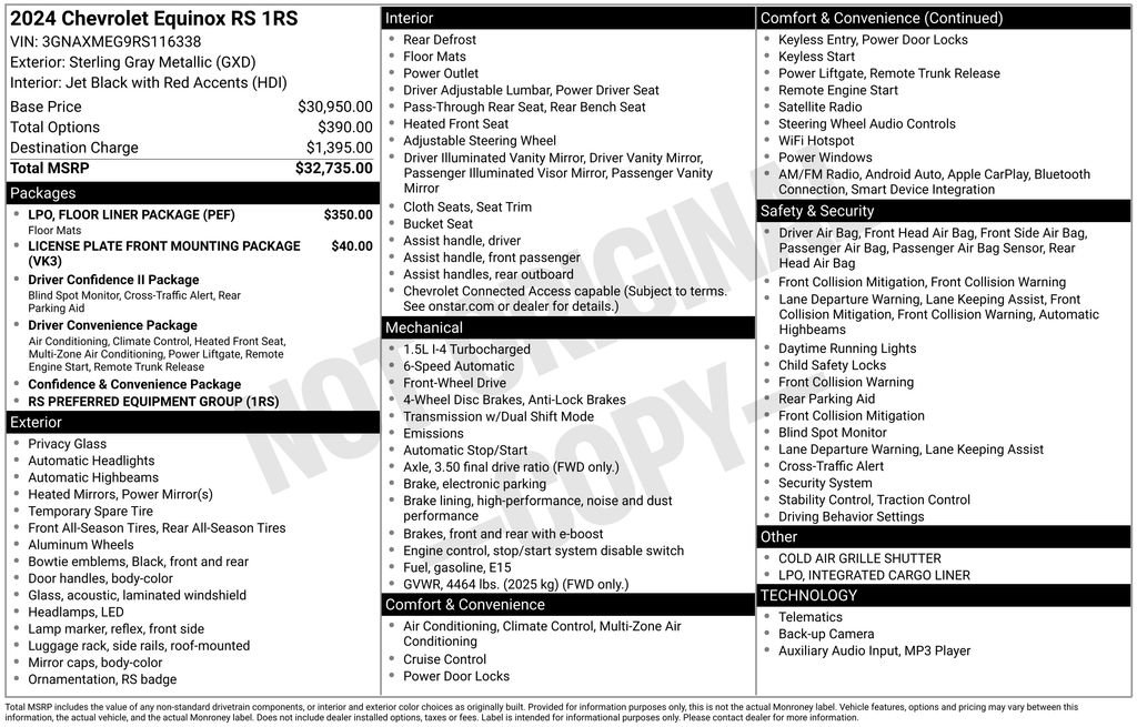 Certified 2024 Chevrolet Equinox RS w/ LPO, Floor Liner Package image 2