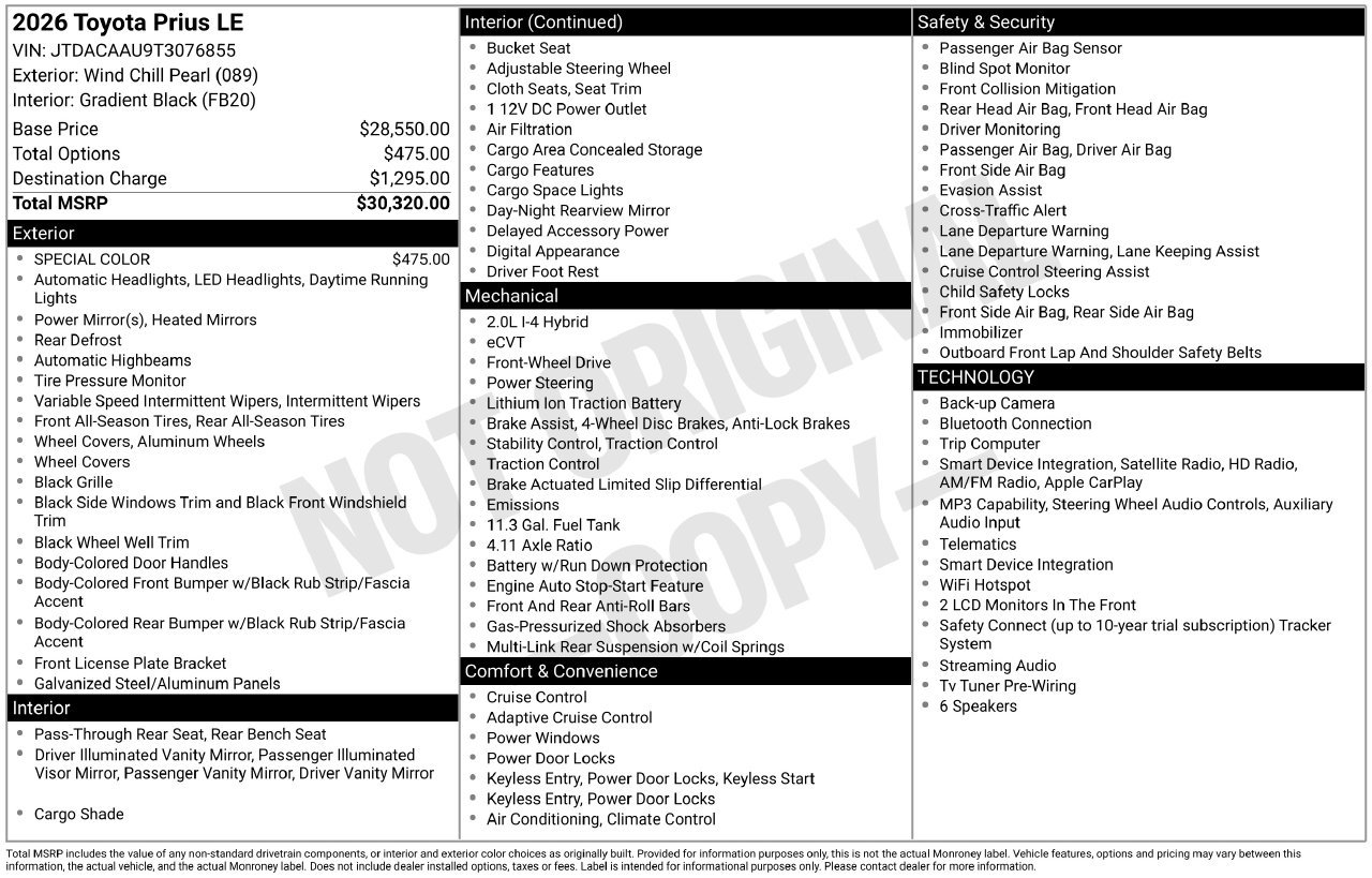 Used 2026 Toyota Prius LE FWD image 3