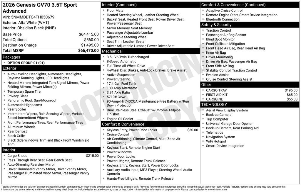 New 2026 Genesis GV70 3.5T Sport Advanced AWD/4WD image 2