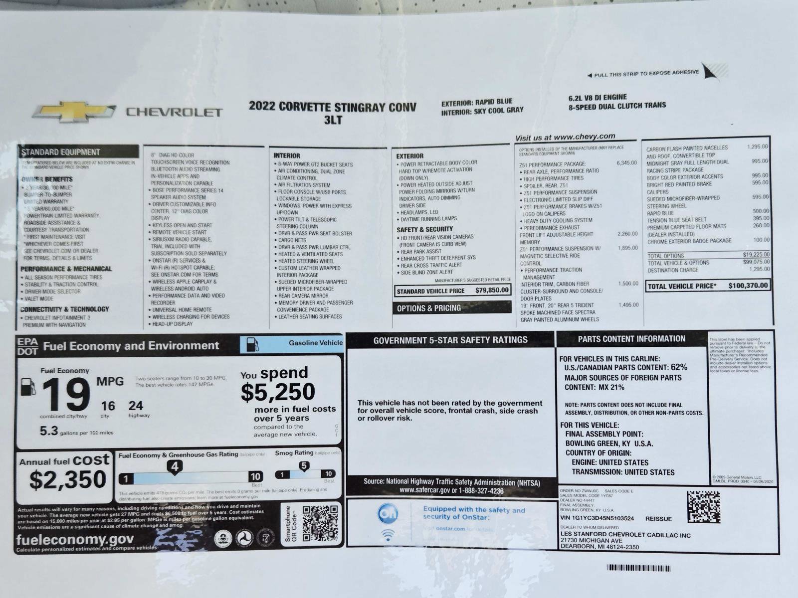 Used 2022 Chevrolet Corvette Stingray Premium Conv w/ Z51 Performance Package image 6