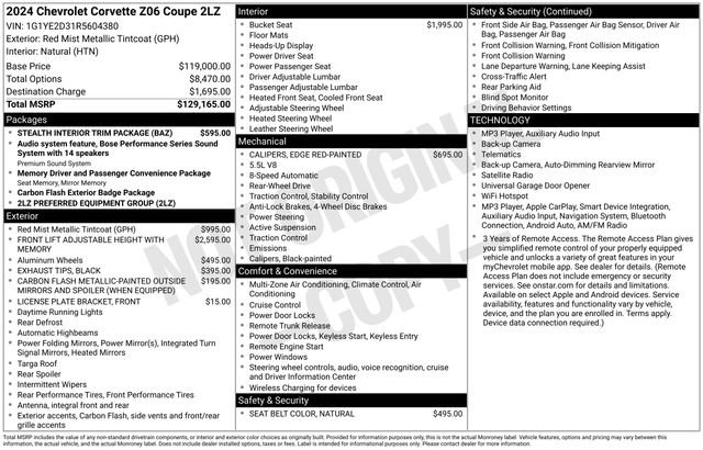 Used 2024 Chevrolet Corvette Z06 w/ Stealth Interior Trim Package RWD image 11