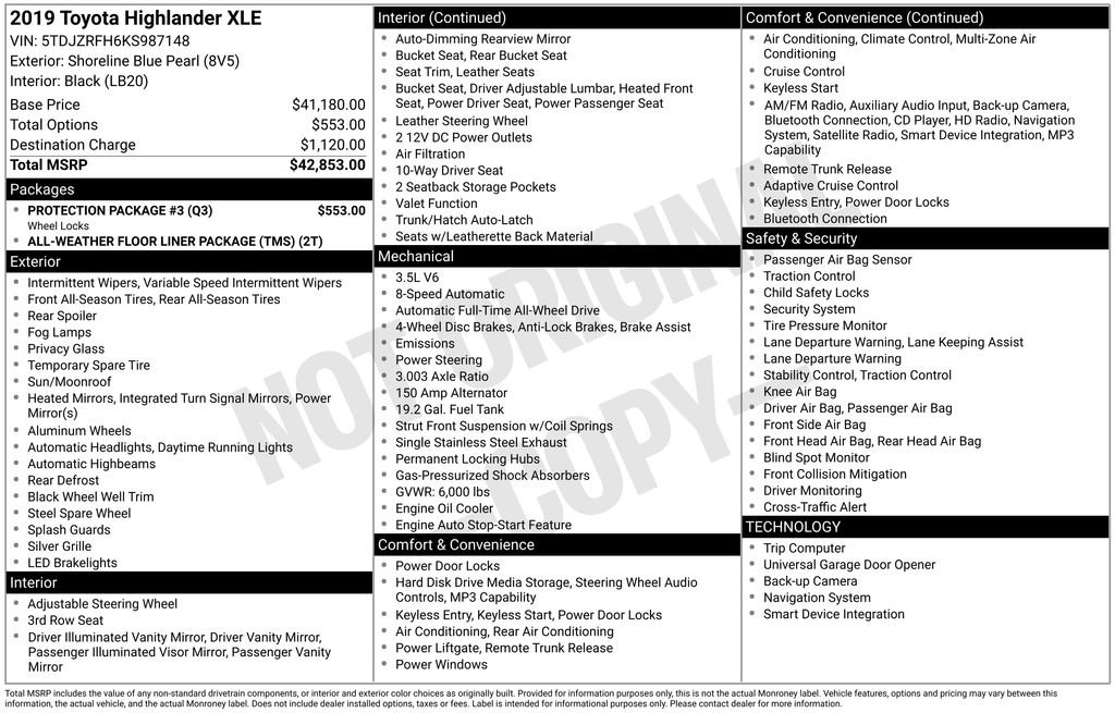 Used 2019 Toyota Highlander XLE w/ Protection Package #3 AWD/4WD image 33