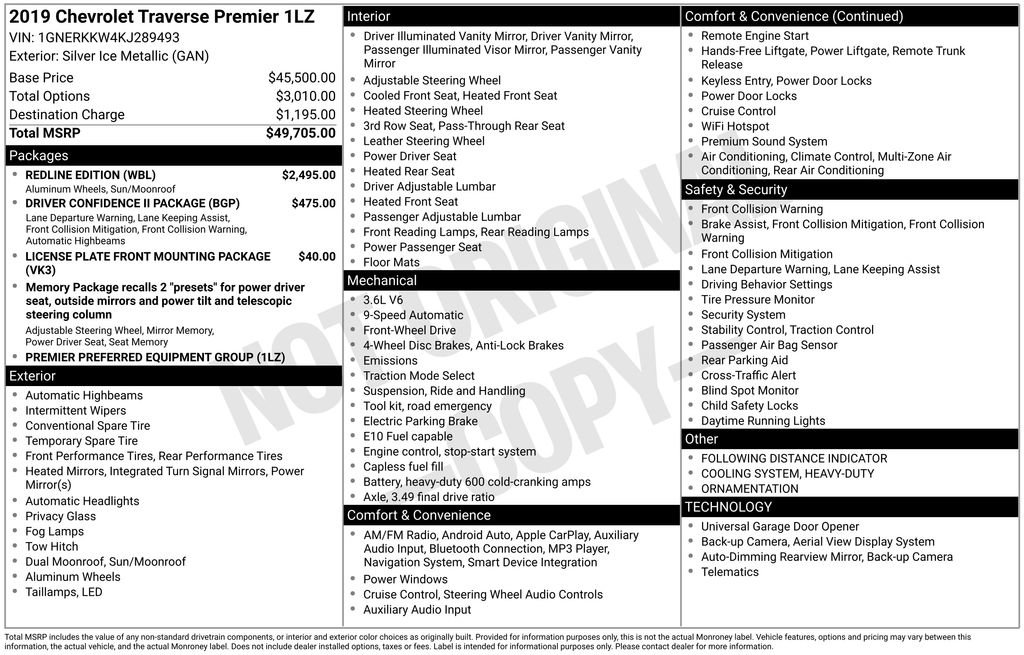 Used 2019 Chevrolet Traverse Premier w/ Redline Edition image 6