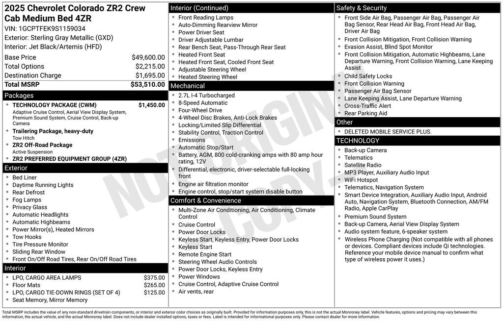 Used 2025 Chevrolet Colorado ZR2 w/ Technology Package AWD/4WD image 10