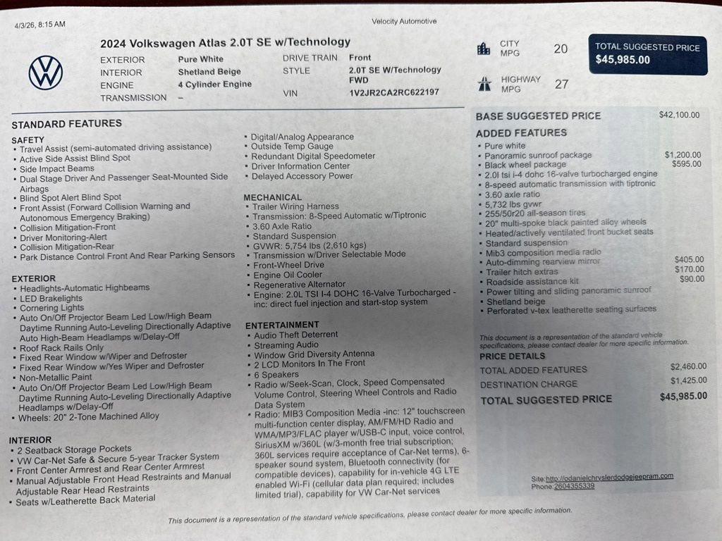 Used 2024 Volkswagen Atlas SE image 27