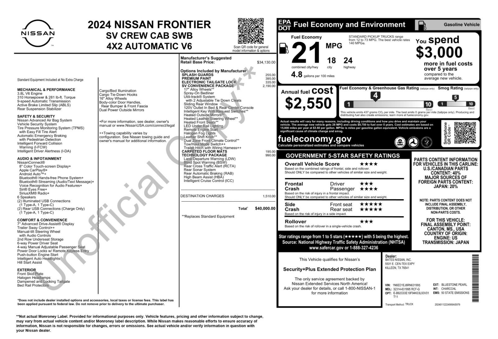 Used 2024 Nissan Frontier SV w/ SV Convenience Package RWD image 48