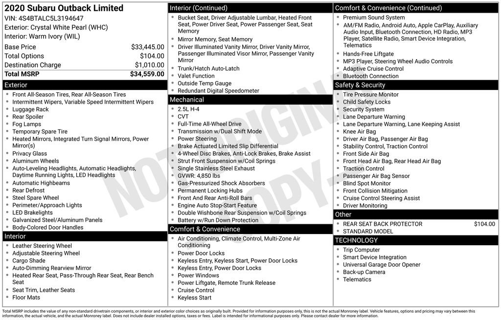 Used 2020 Subaru Outback Limited image 10