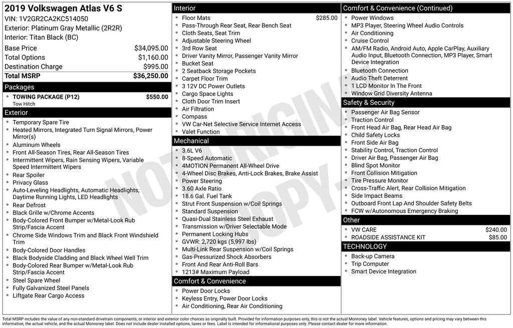 Used 2019 Volkswagen Atlas S w/ Towing Package image 6