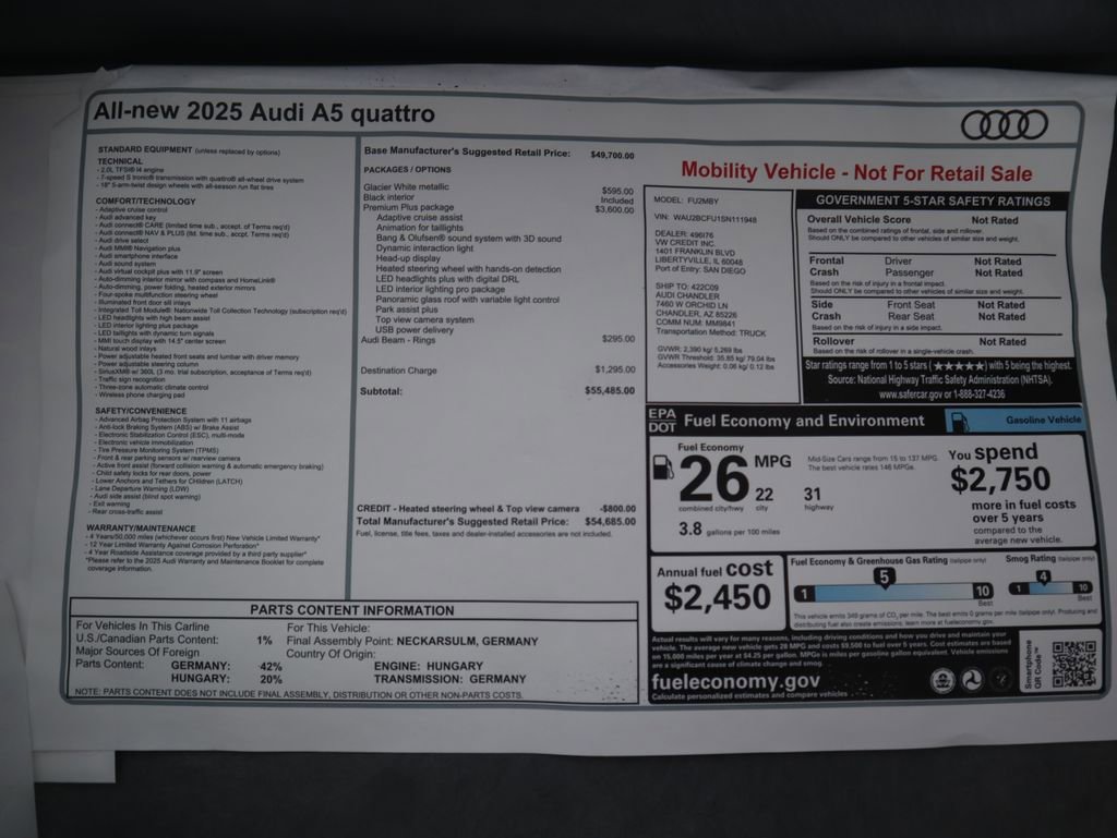 Used 2025 Audi A5 2.0T Premium Plus Sedan w/ Premium Plus image 10