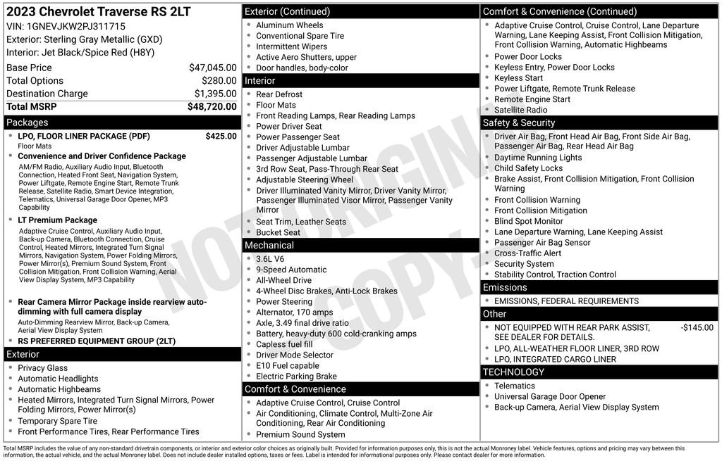 Certified 2023 Chevrolet Traverse RS w/ LPO, Floor Liner Package image 30