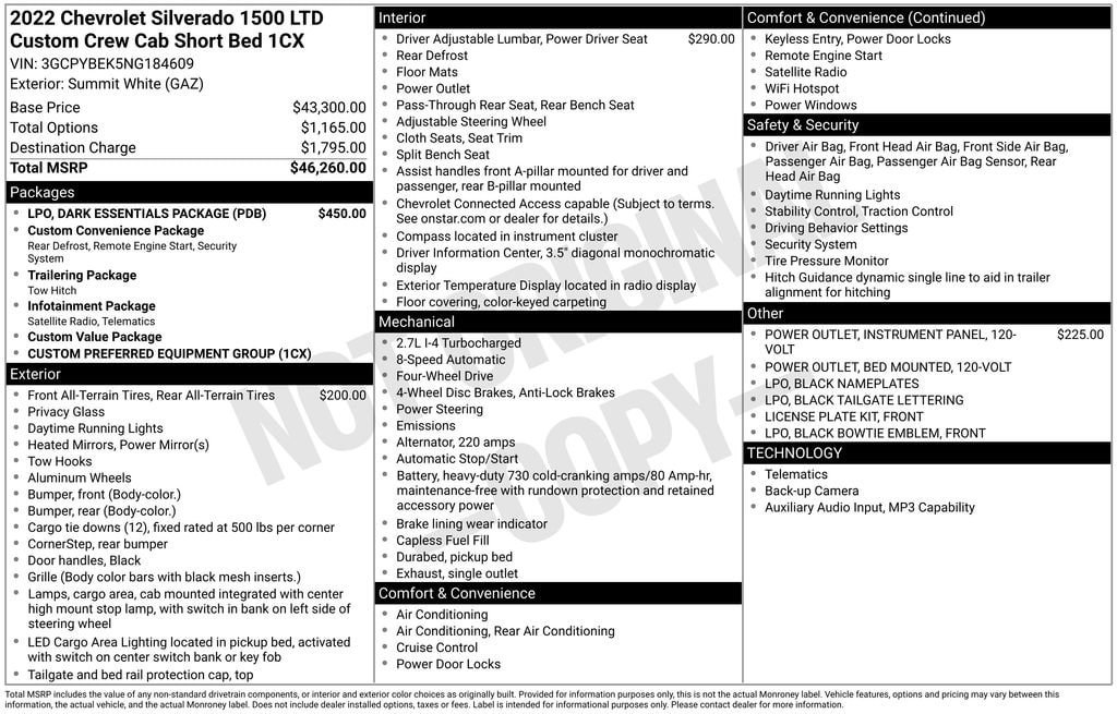 Used 2022 Chevrolet Silverado 1500 Custom w/ LPO, Dark Essentials Package AWD/4WD image 7