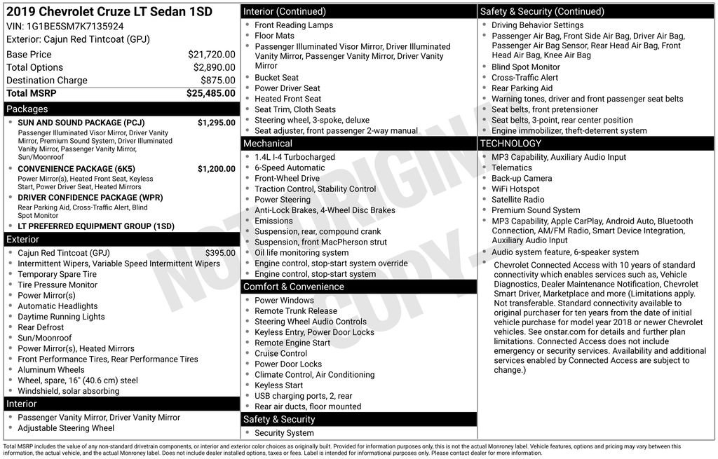 Used 2019 Chevrolet Cruze LT w/ Sun And Sound Package FWD image 34