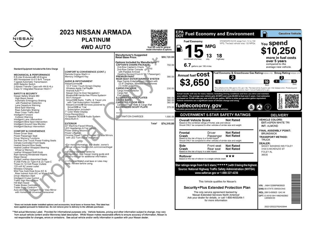 Used 2023 Nissan Armada Platinum w/ Captain's Chairs Package AWD/4WD image 46