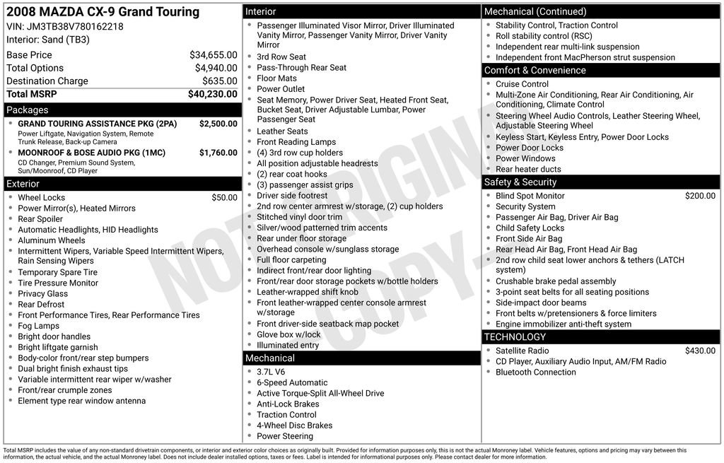Used 2008 MAZDA CX-9 Grand Touring w/ Grand Touring Assistance Pkg