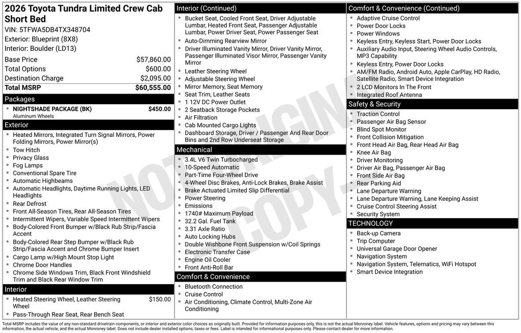 Used 2026 Toyota Tundra Limited w/ Nightshade Package AWD/4WD image 5