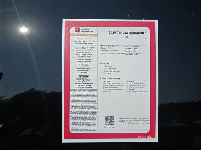 Certified 2024 Toyota Highlander LE FWD image 25
