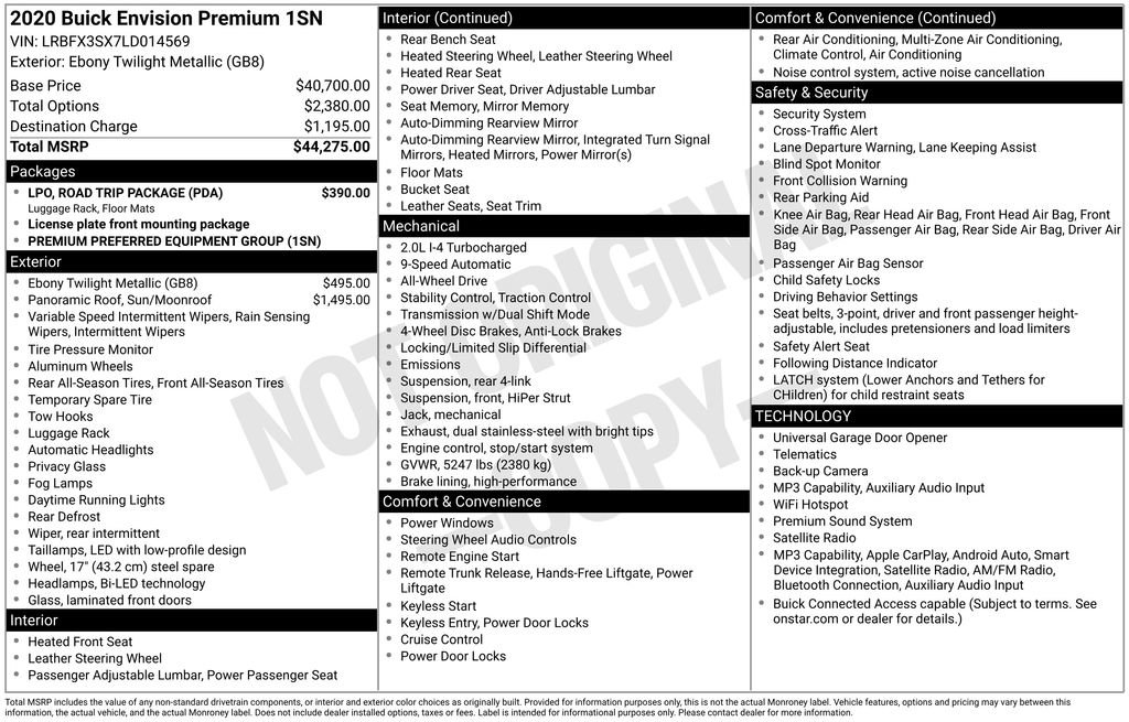 Used 2020 Buick Envision Premium w/ LPO, Road Trip Package AWD/4WD image 9