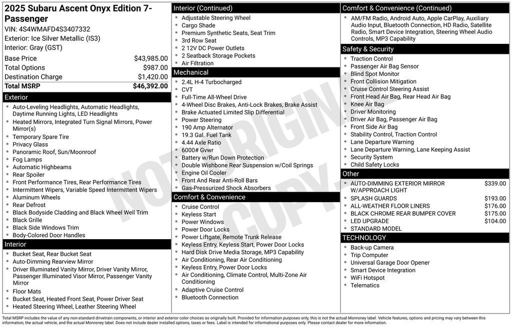 Certified 2025 Subaru Ascent Onyx Edition image 30